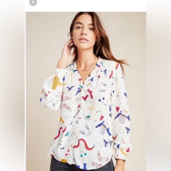 Anthropologie Maeve Marisol Ruffled Ski Blouse Top Size 2 EUC - Picture 12 of 12